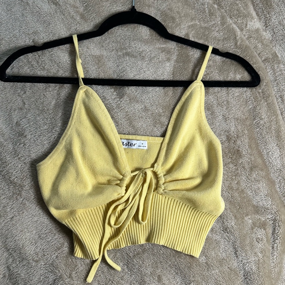 Yellow Ribbed Tie Front Camisole